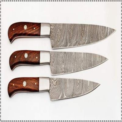 Damascus Knife Custom Handmade 10" To 15" Rose Wood Chef knife Set Of 3