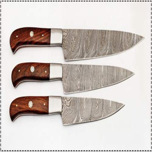 Damascus Knife Custom Handmade 10" To 15" Rose Wood Chef knife Set Of 3