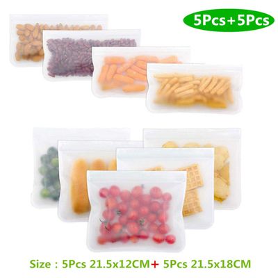 10Pcs/Set Silicone Storage Bag Food Storage Containers Reusable Silicone Food Storage Bags Stand Up Zip Shut Bag Cup Fresh Bag,5PCS And 5PCS,10Pcs