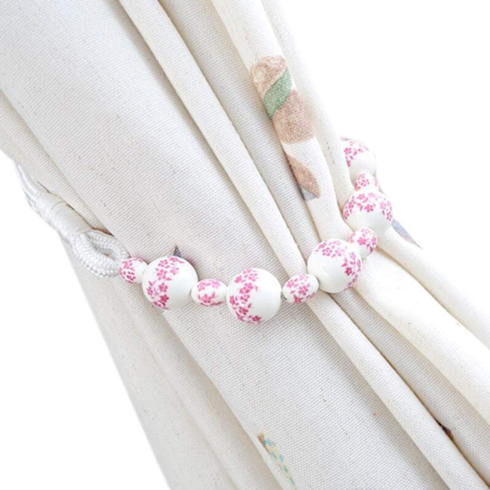 1 Pair High-Grade Ceramic Beads Curtain Rope Buckle Simple Decorative Curtain Bandage Tiebacks Rope Drapery Curtain Holdbacks (Pink)
