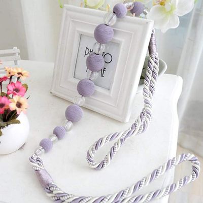 1 Pair Pastoral Style Curtain Bandage Rope Creative Simple Beaded Curtain Tiebacks Drape Bead Curtain Holdback Rope (Purple Gray)