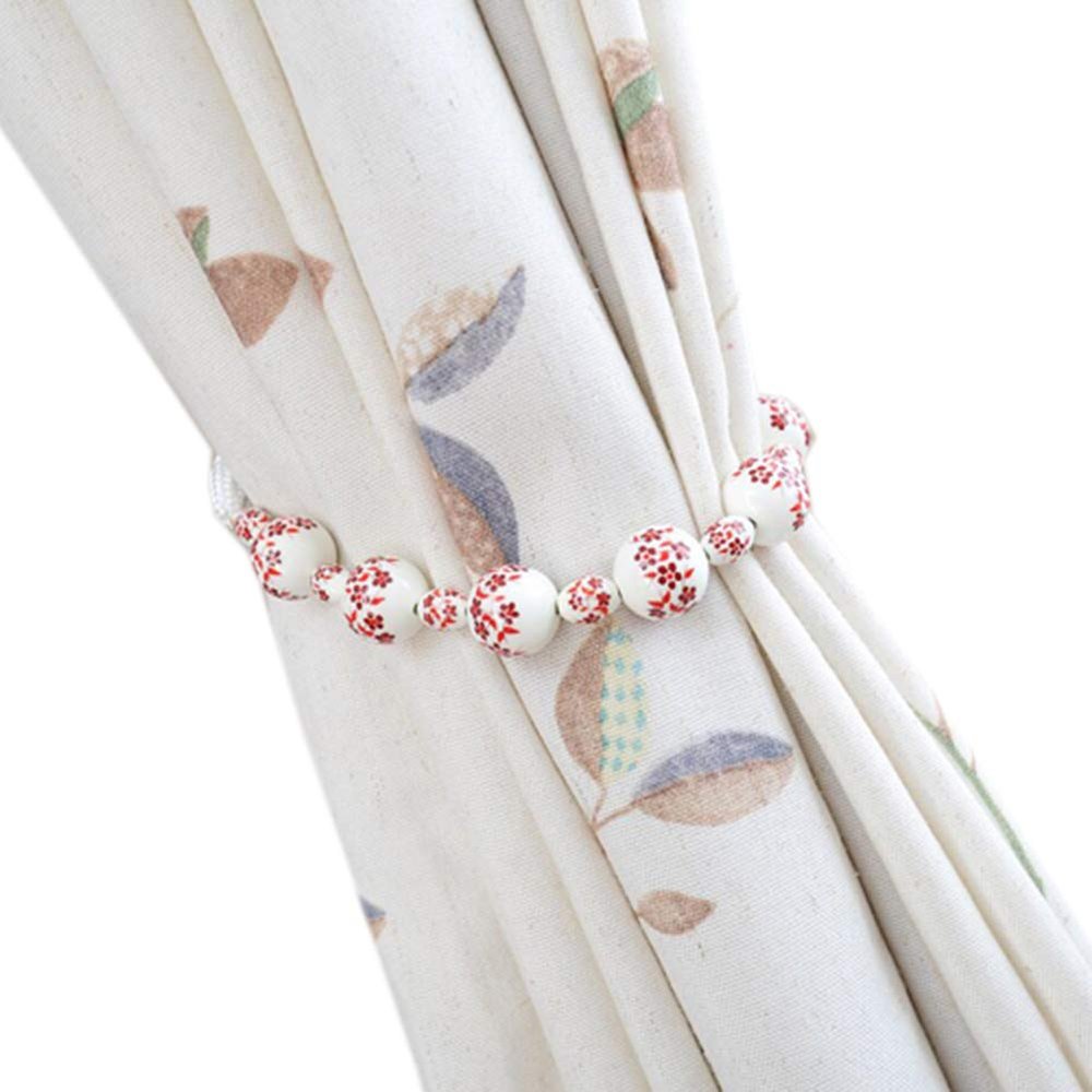 1 Pair High-Grade Ceramic Beads Curtain Rope Buckle Simple Decorative Curtain Bandage Tiebacks Rope Drapery Curtain Holdbacks (Jujube red)