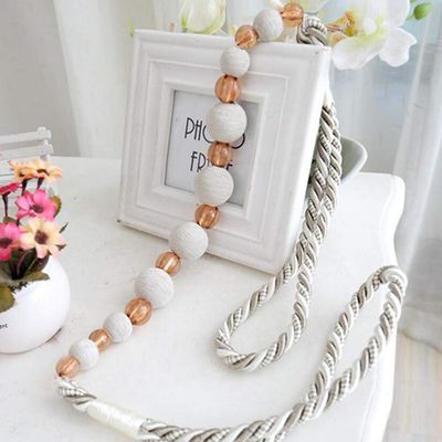 1 Pair Pastoral Style Curtain Bandage Rope Creative Simple Beaded Curtain Tiebacks Drape Bead Curtain Holdback Rope (Beige)