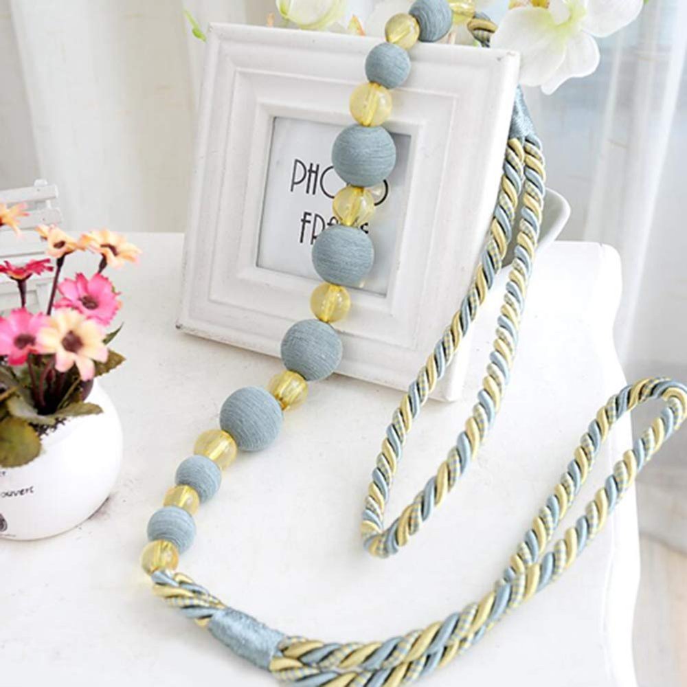 1 Pair Pastoral Style Curtain Bandage Rope Creative Simple Beaded Curtain Tiebacks Drape Bead Curtain Holdback Rope (Light Green)