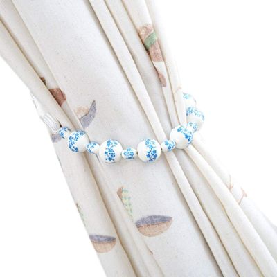 1 Pair High-Grade Ceramic Beads Curtain Rope Buckle Simple Decorative Curtain Bandage Tiebacks Rope Drapery Curtain Holdbacks (Sky Blue)