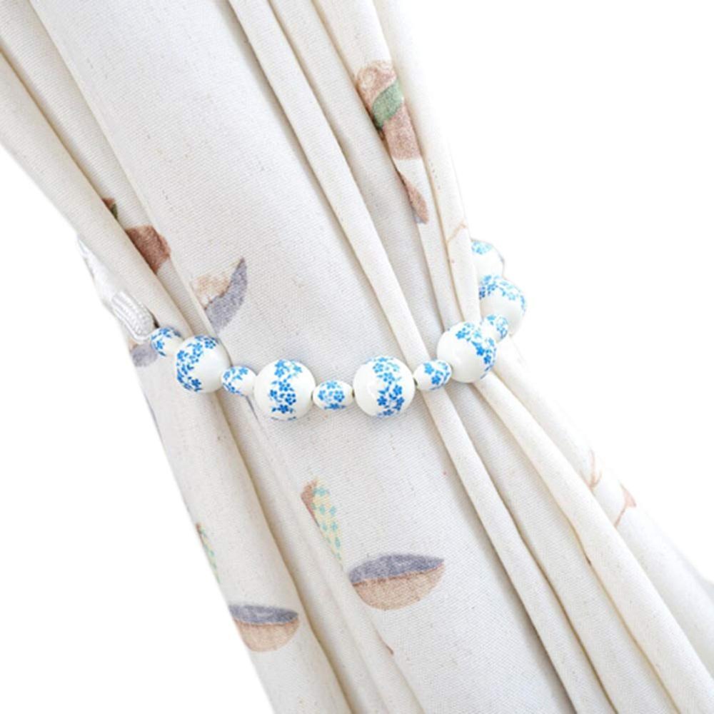 1 Pair High-Grade Ceramic Beads Curtain Rope Buckle Simple Decorative Curtain Bandage Tiebacks Rope Drapery Curtain Holdbacks (Sky Blue)