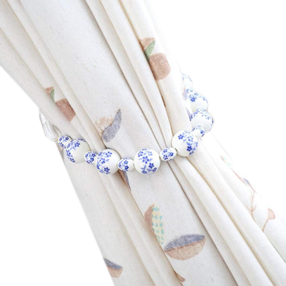 1 Pair High-Grade Ceramic Beads Curtain Rope Buckle Simple Decorative Curtain Bandage Tiebacks Rope Drapery Curtain Holdbacks (Dark Blue)