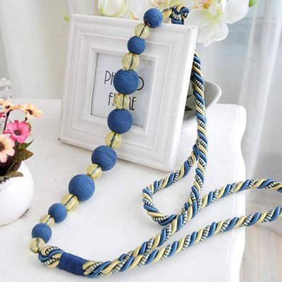 1 Pair Pastoral Style Curtain Bandage Rope Creative Simple Beaded Curtain Tiebacks Drape Bead Curtain Holdback Rope (Navy Blue)