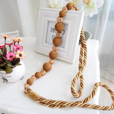 1 Pair Pastoral Style Curtain Bandage Rope Creative Simple Beaded Curtain Tiebacks Drape Bead Curtain Holdback Rope (Light Coffee)