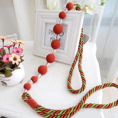 1 Pair Pastoral Style Curtain Bandage Rope Creative Simple Beaded Curtain Tiebacks Drape Bead Curtain Holdback Rope (Wine red)