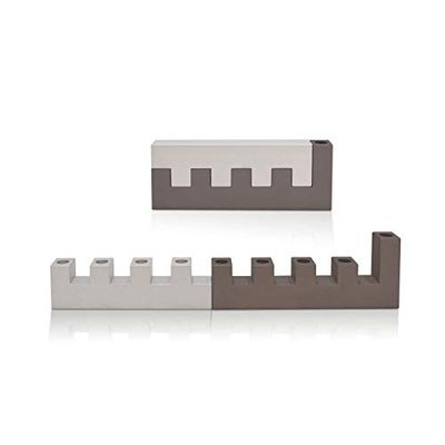 Colorful Modern Anodized Aluminum Jerusalem Travel Menorah for Hanukkah (Gray)