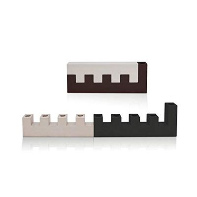Colorful Modern Anodized Aluminum Jerusalem Travel Menorah for Hanukkah (Black)
