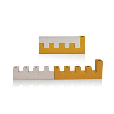 Colorful Modern Anodized Aluminum Jerusalem Travel Menorah for Hanukkah (Gold)