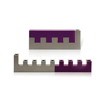 Colorful Modern Anodized Aluminum Jerusalem Travel Menorah for Hanukkah (Purple)