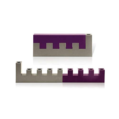 Colorful Modern Anodized Aluminum Jerusalem Travel Menorah for Hanukkah (Purple)