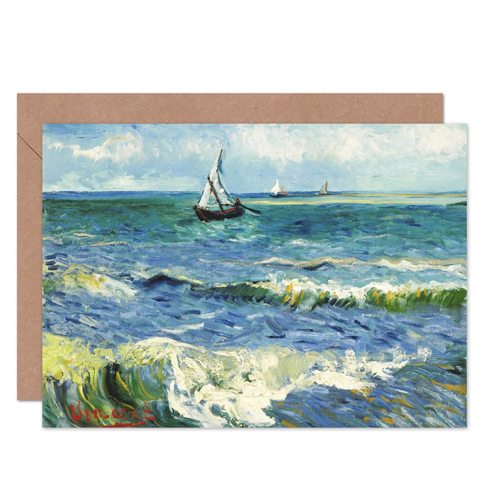 Van Gogh Sea at Les Saintes Maries de la Mer Fine Art Greeting Card Plus Envelope Blank Inside