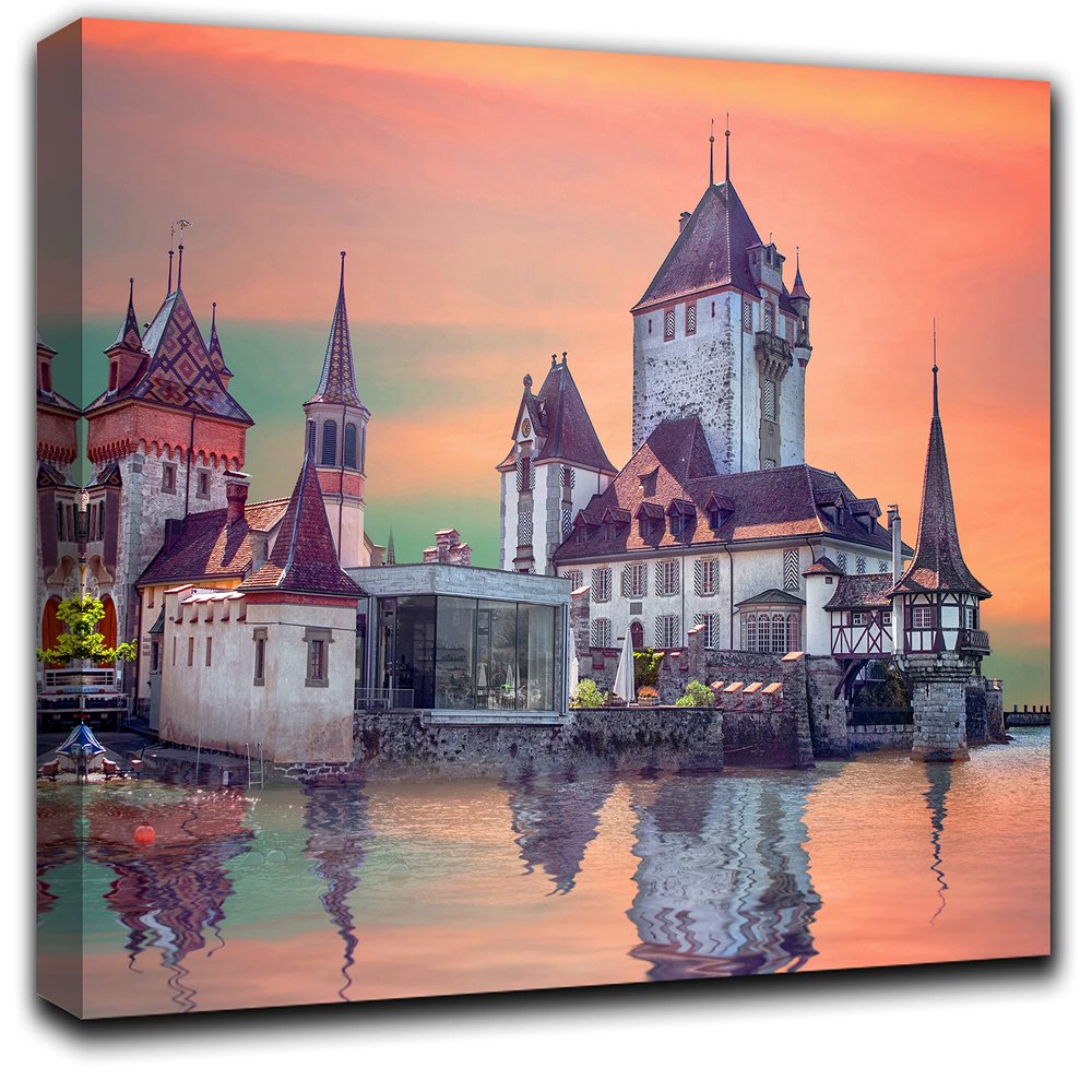 Castle Wall Art Decor Picture Painting Poster Print on Canvas Panels Pieces - Creative Theme Wall Decoration Set - Castle Wall Picture for Creative Space 17 by 30 in