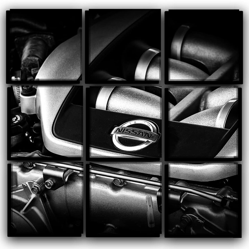 Big 9 Piece Gt-R Engine Wall Art Decor Picture Painting Poster Print on Canvas Panels Pieces - Sport Car Theme Wall Decoration Set - Car Wall Picture for Showroom Office 30 by 30 in