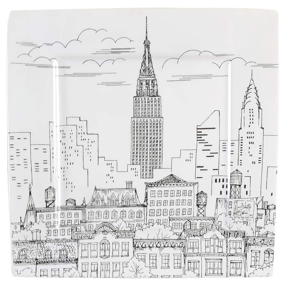 222 Fifth City Scenes Black Salad Plate