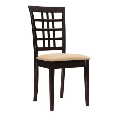 Benjara Geometric Wooden Dining Chair with Padded Seat, Set of Two, Beige and Brown