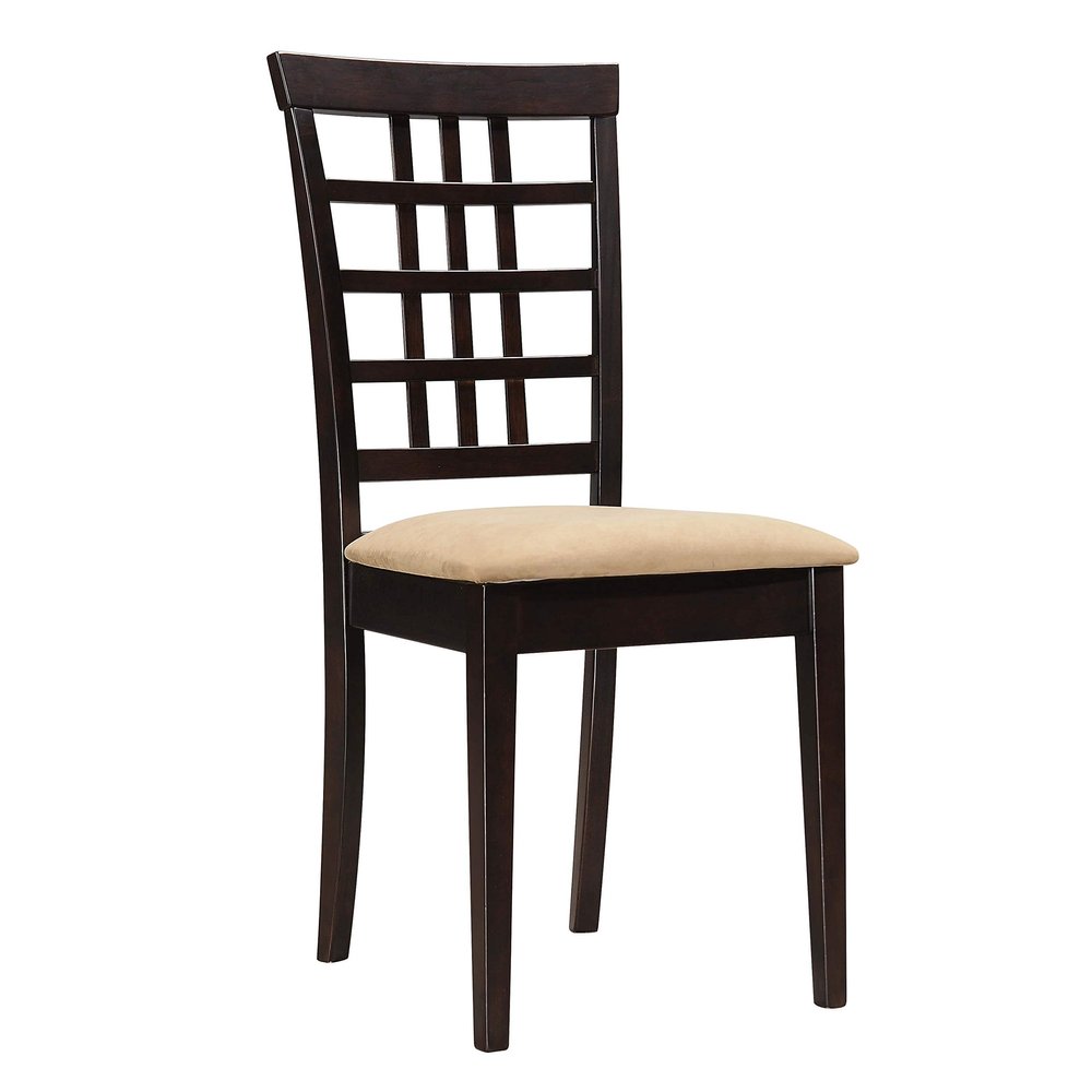 Benjara Geometric Wooden Dining Chair with Padded Seat, Set of Two, Beige and Brown