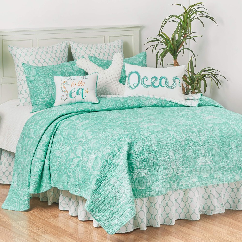 C&F Home Blue and White Turquoise Bay Twin 2 Piece Cotton Quilt Set Summer Beach Ocean Coastal Reversible Machine Washable Lightweight Bedspread Coverlet Twin 2 Piece Set Blue