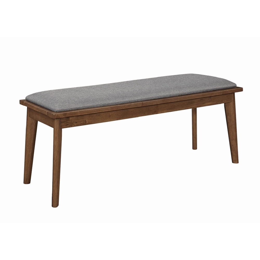 Benjara Fabric Upholstered Wooden Bench with Chamfered Legs, Brown and Gray