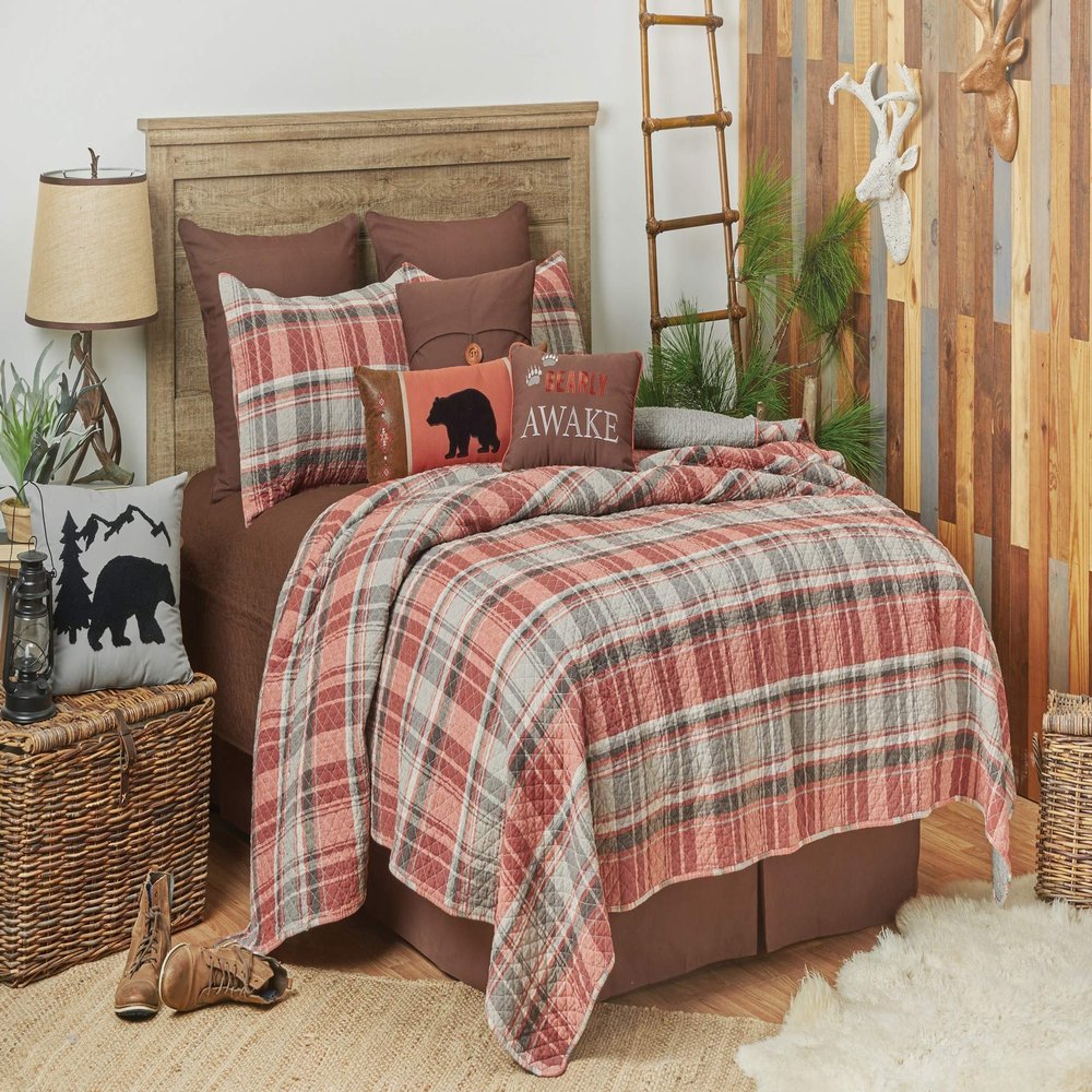 C&F Home Saffron Rustic Plaid Twin Cotton Quilt Set Reversible Machine Washable Bedding Lodge Cabin Nature Woodland Forrest Twin 2 Piece Set Orange