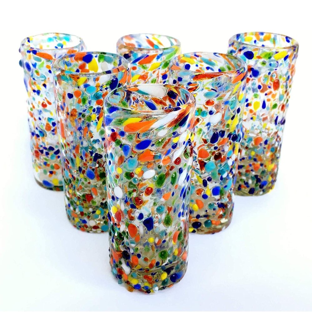 MexHandcraft Confetti Rocks 2 oz Tequila Shot Glasses (set of 6), Recycled Glass, Lead-free, Toxin-Free (Shot)