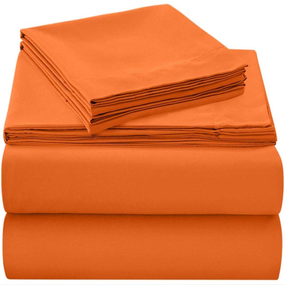 Bedding Castle, 800 Thread Count Luxury Egyptian Cotton 4pc Sheet Set - Stain Wrinkle Fade Resistant, 22 inch Deep Pocket Bedding Set (Olmypic Queen, Orange)
