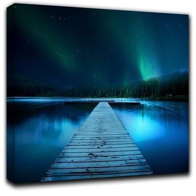 Night Pier Wall Art Decor Picture Painting Poster Print on Canvas Panels Pieces - Creative Theme Wall Decoration Set - Pier Wall Picture for Creative Space 23 by 40 in