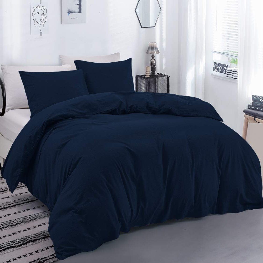 100% Egyptian Cotton Material Oversized Super King Size 1 Piece Zipper Duvet Cover by High Kotton 800 Thread Count Solid Pattern Navy Blue