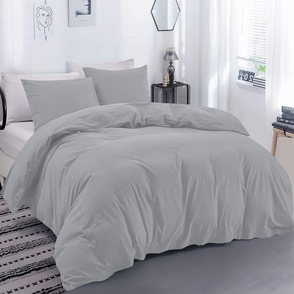 100% Egyptian Cotton Material Oversized Super King Size 1 Piece Zipper Duvet Cover by High Kotton 800 Thread Count Solid Pattern Silver