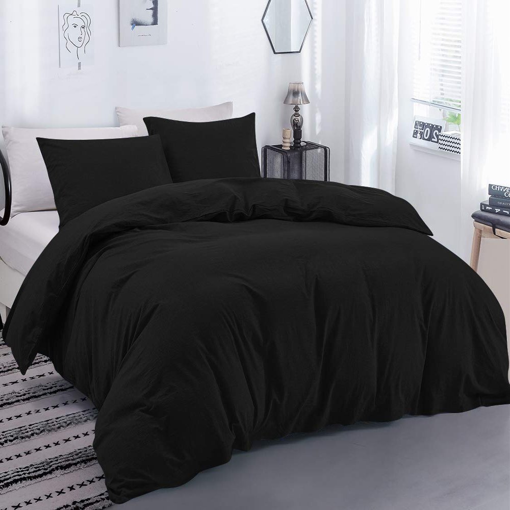 100% Egyptian Cotton Material Twin/Twin XL Size 1 Piece Zipper Duvet Cover by High Kotton 800 Thread Count Solid Pattern Black