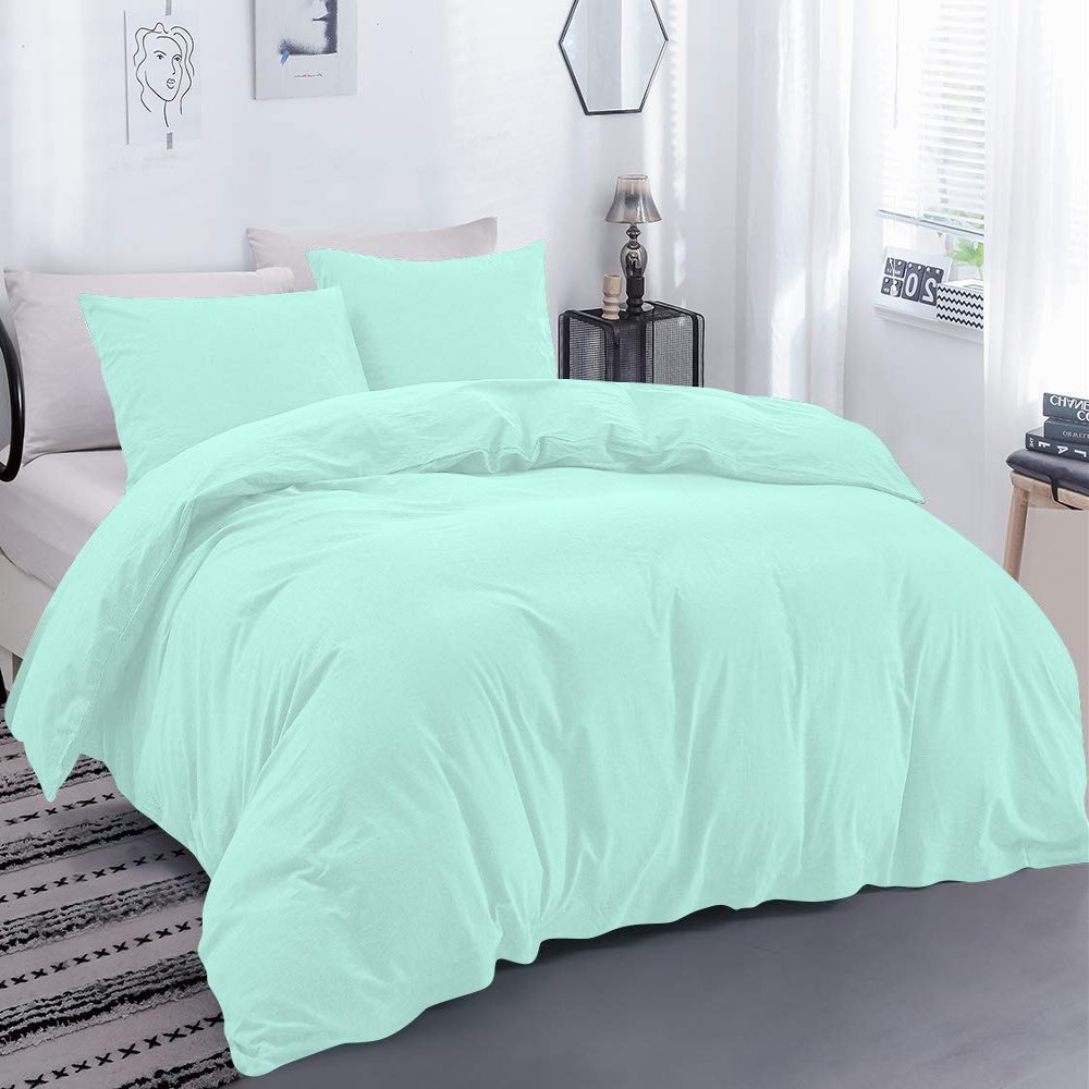 100% Egyptian Cotton Material Super King Size 1 Piece Zipper Duvet Cover by High Kotton 800 Thread Count Solid Pattern Aqua Blue