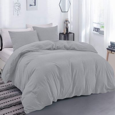 100% Egyptian Cotton Material Full/Queen Size 1 Piece Zipper Duvet Cover by High Kotton 800 Thread Count Solid Pattern Silver