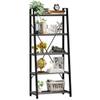 BON AUGURE 5-Tier Ladder Shelf, Industrial Leaning Bookcase, Wood and Metal Ladder Bookshelf for Living Room, Bedroom, Kitchen, Home Office (Grey Oak) view 1