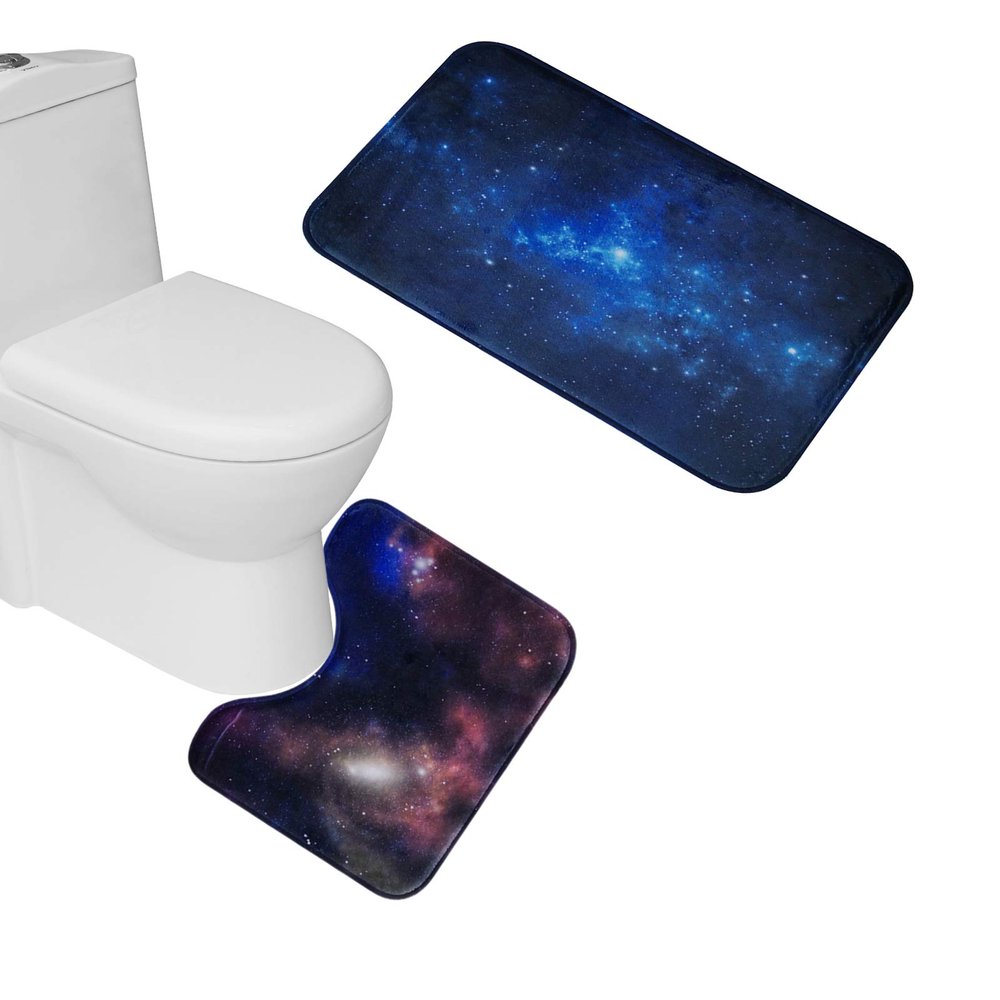Amagical Bathroom Mat Set 3 Piece Milky Way System Blue Space Colorful Star Sky Bathroom Carpet Pedestal Rug