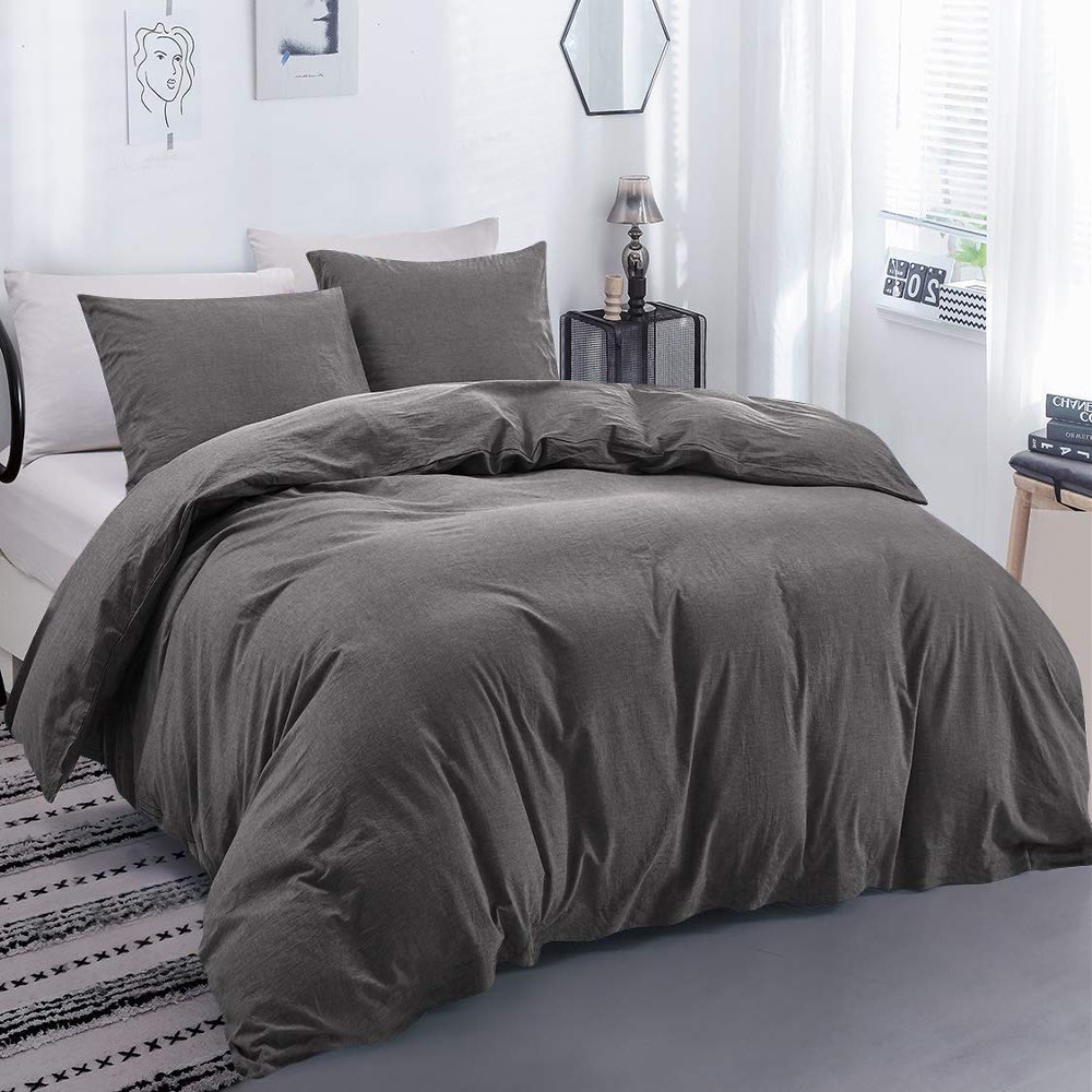 100% Egyptian Cotton Material Super King Size 1 Piece Zipper Duvet Cover by High Kotton 800 Thread Count Solid Pattern Dark Grey