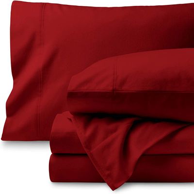 Bedding Castle, 800 Thread Count Luxury Egyptian Cotton 4pc Sheet Set - Stain Wrinkle Fade Resistant, 22 inch Deep Pocket Bedding Set (Olmypic Queen, Red)