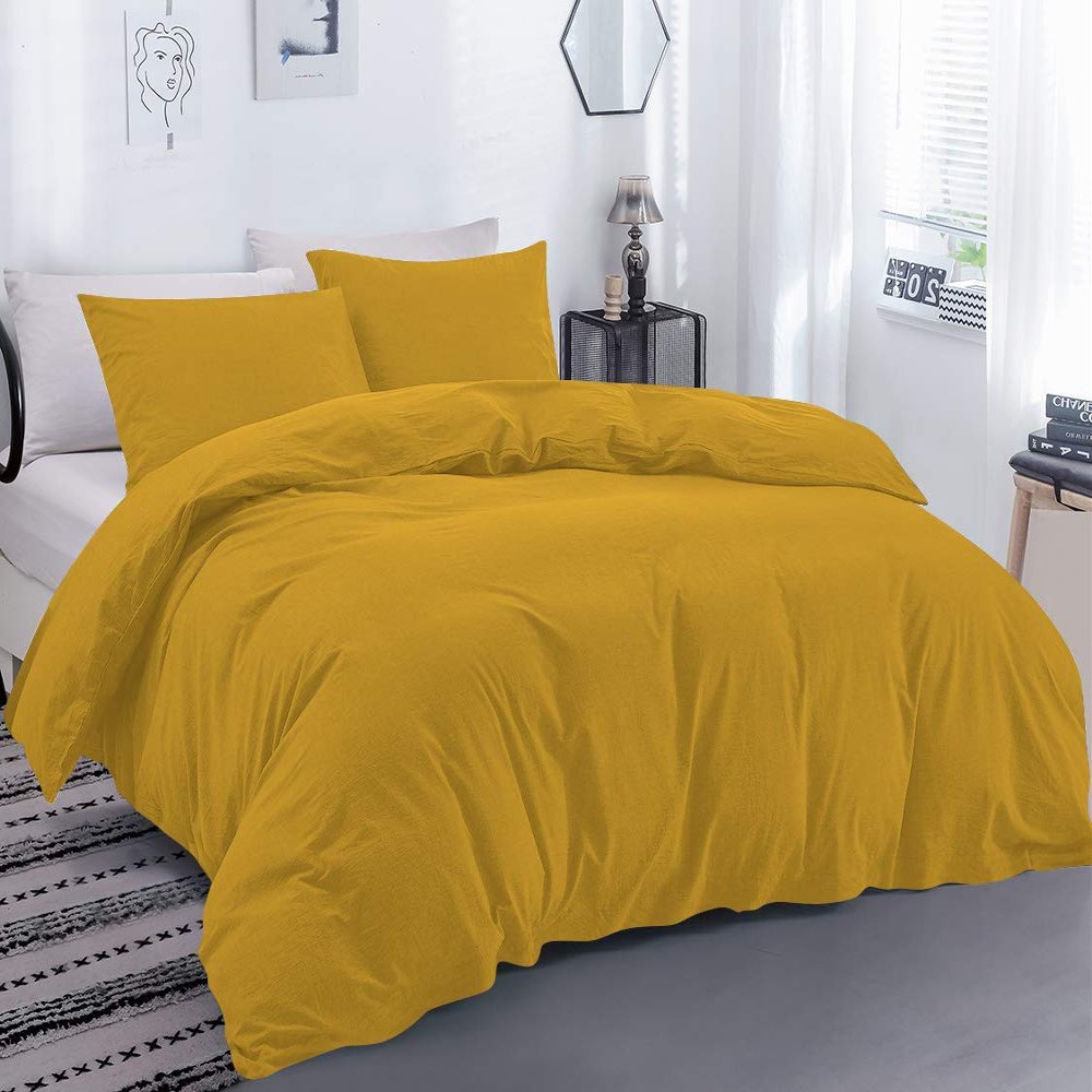 100% Egyptian Cotton Material Super King Size 1 Piece Zipper Duvet Cover by High Kotton 800 Thread Count Solid Pattern Gold
