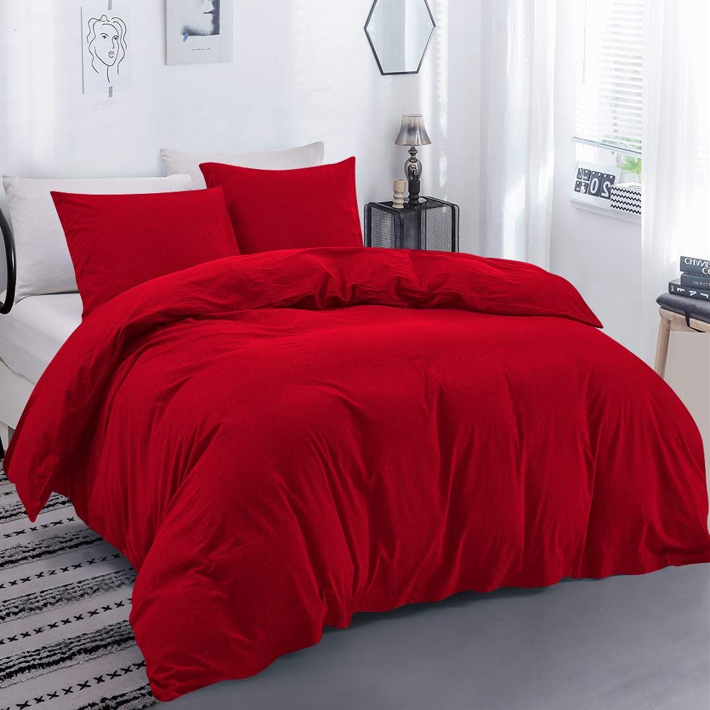 100% Egyptian Cotton Material Full/Queen Size 1 Piece Zipper Duvet Cover by High Kotton 800 Thread Count Solid Pattern Red