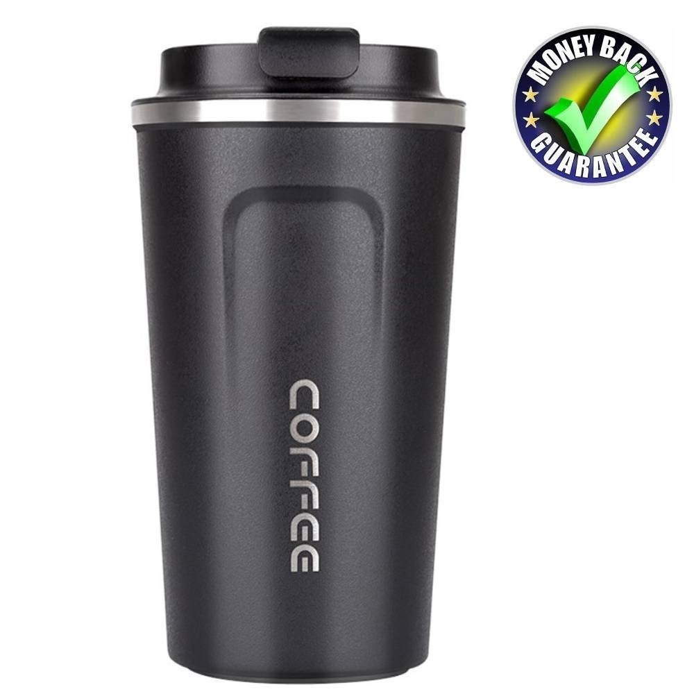 17oz Insulated Coffee Travel Mug, Stainless Steel Coffee Tumbler Cup, with Screw On Lid, Spill-Proof Lid, Leak Proof, Keep Hot Cold, BPA-free, Black