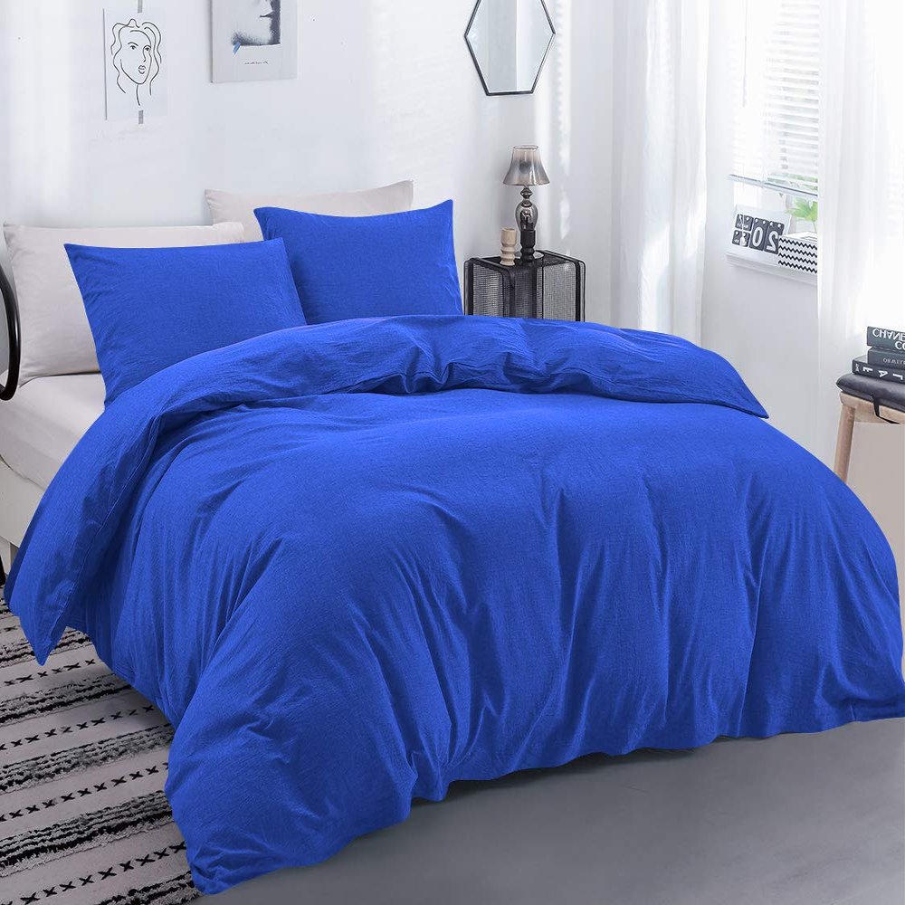 100% Egyptian Cotton Material Oversized Super King Size 1 Piece Zipper Duvet Cover by High Kotton 800 Thread Count Solid Pattern Royal Blue