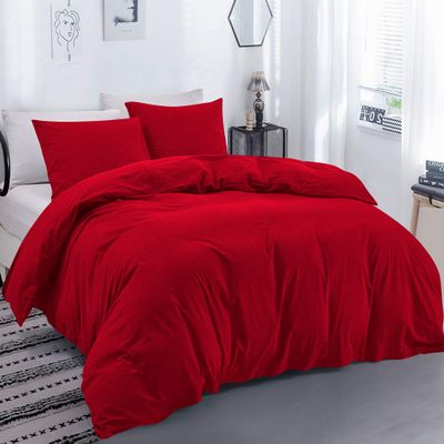 100% Egyptian Cotton Material Super King Size 1 Piece Zipper Duvet Cover by High Kotton 800 Thread Count Solid Pattern Red