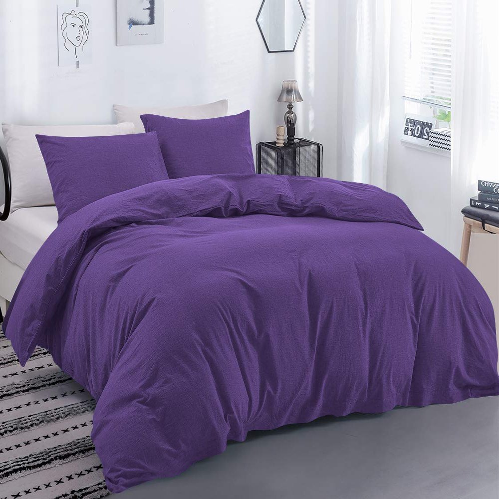 100% Egyptian Cotton Material Super King Size 1 Piece Zipper Duvet Cover by High Kotton 800 Thread Count Solid Pattern Purple