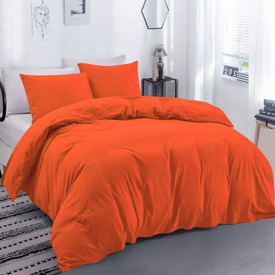 100% Egyptian Cotton Material Super King Size 1 Piece Zipper Duvet Cover by High Kotton 800 Thread Count Solid Pattern Orange