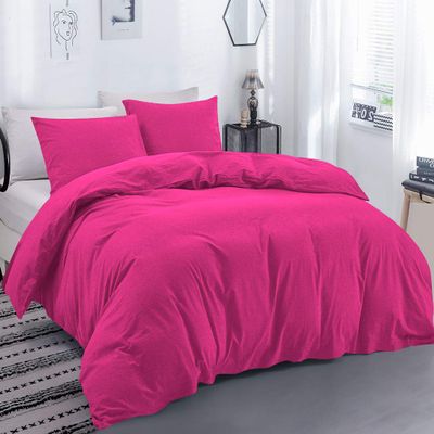 100% Egyptian Cotton Material Oversized Super King Size 1 Piece Zipper Duvet Cover by High Kotton 800 Thread Count Solid Pattern Hot Pink