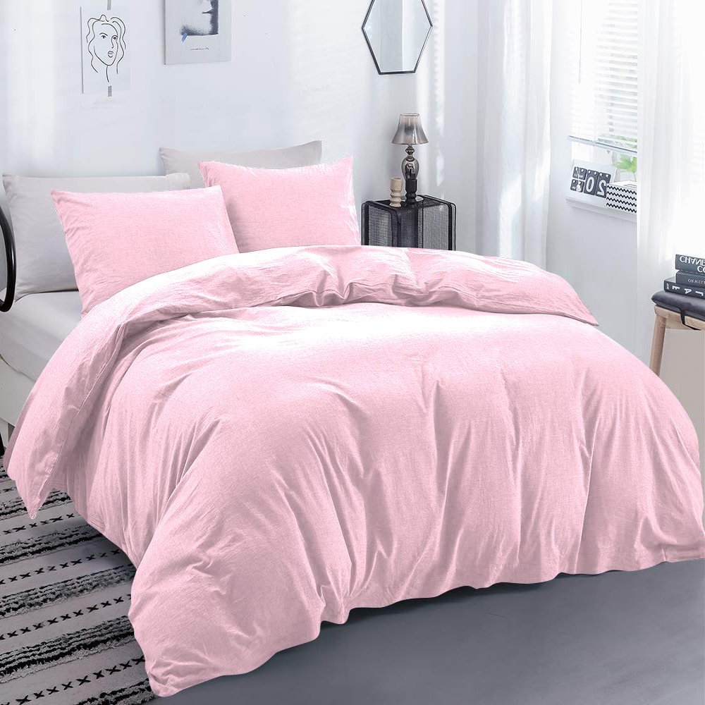 100% Egyptian Cotton Material Oversized Super King Size 1 Piece Zipper Duvet Cover by High Kotton 800 Thread Count Solid Pattern Baby Pink