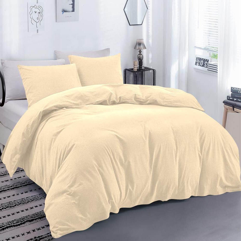 100% Egyptian Cotton Material Super King Size 1 Piece Zipper Duvet Cover by High Kotton 800 Thread Count Solid Pattern Ivory